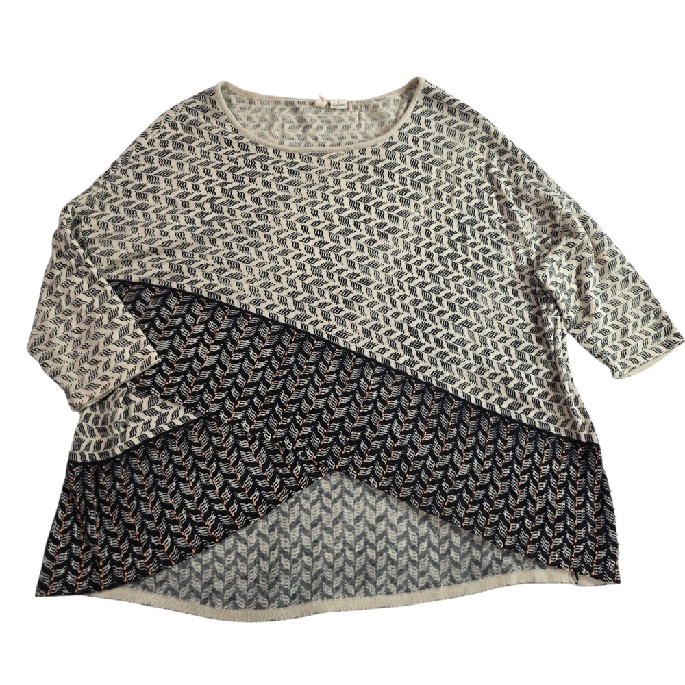 Moth Anthropologie Sweater Womens S Tan Gray Wavy Pattern Beaded Short Sleeve